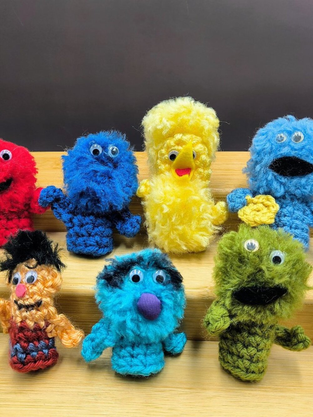 Handmade Sesame Street Crocheted Finger Puppets - Vintage Characters